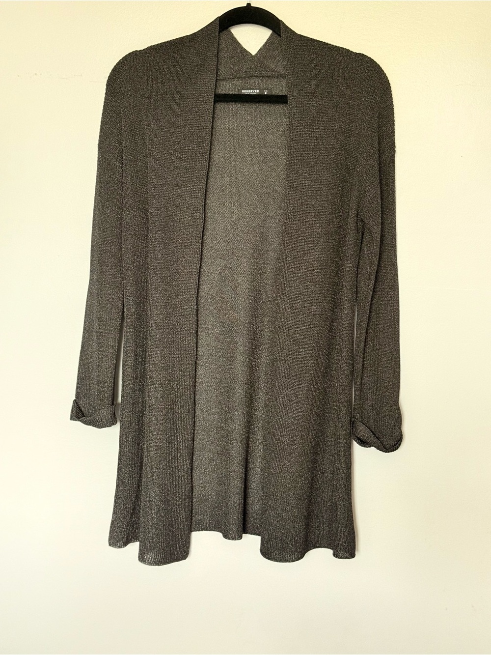 Reserved Women’s Open Front Cardigan Sz M Black/Silver